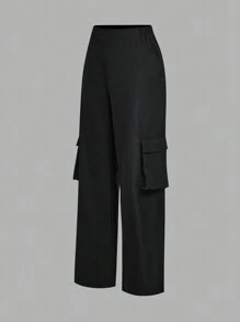 SHEIN 2pcs/Set Teenage Girls Casual Graphic Long Sleeve Crop Top & Wide Leg Pants Outfit - Black and White - View 7