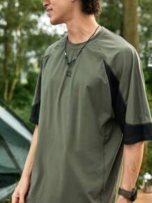 In My Nature Men's Letter Print Raglan Sleeve Round Neck Loose Outdoor T-Shirt