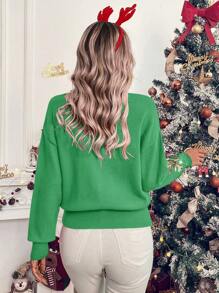 SHEIN LUNE Women Casual Daily Christmas Sequin Snowflake Pattern Sweater, Autumn/Winter Knit Pullover Fall Outfit