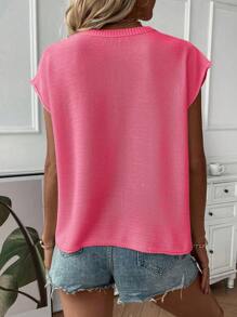 SHEIN LUNE Women's Plain Crew Neck Casual Loose Knit Sweater Vest, Autumn/Winter