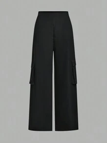 SHEIN 2pcs/Set Teenage Girls Casual Graphic Long Sleeve Crop Top & Wide Leg Pants Outfit - Black and White - View 6