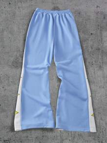 SHEIN Tween Boy Cartoon Print Side Spliced Flared Casual Sweatpants - Baby Blue - View 2