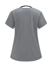 Scrubzie Solid Color V-Neck Short Sleeve Top With Pockets And Elastic Waist Pants Scrub Uniform Set