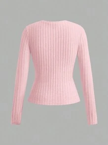SHEIN EZwear Paquete de 3 camisetas ajustadas de cuello de equipo acanalado para mujer, nueva llegada para otoño/invierno