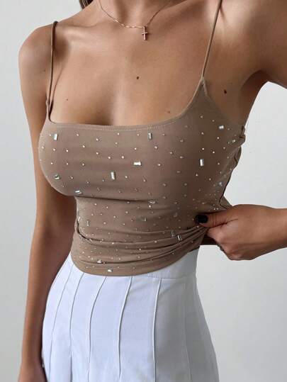 Aloruh Camisole cu paiete, sexy, cu gât adânc, pentru noapte, întâlniri, petrecere de aniversare