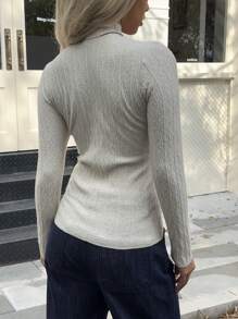 SHEIN EZwear 1 pieza Jersey de mujer con cuello alto texturizado, cálido y acogedor para otoño/invierno - Gris - Ver 2