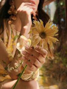 Anewsta 女士花卉印花长袖短裙 - 黃色 - 查看 10