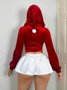 EgrlEra 女士圣诞红色天鹅绒蓬松边连帽紧身短款运动衫，适合节日 Y2K 服装圣诞节派对礼服，适合新年服装