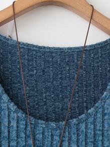 EMERY ROSE Plus Size Winter Women Blue Crew Neck Long Sleeve Ribbed Casual T-Shirt