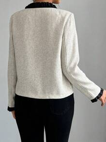 Chiquease Farbblockstreifen Kragen mit Krawattendetail Lange Ärmel Lässig Jacke - Verschiedenfarbig - Übersicht 2