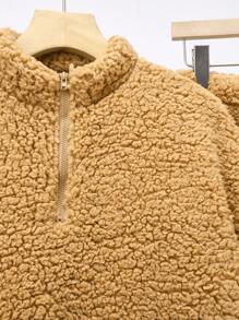 SHEIN 2pcs Teen Boys' Casual Autumn/Winter Furry Warm Khaki Collar Jacket And Elastic Waist Sweatpants Set, Thick Warm Boys' Clothing - Khaki - View 7