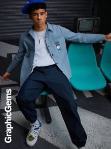 2 件套青少年男孩宽松长衬衫和休闲锥形裤，休闲装，适合圣诞节