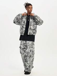 AXEPEAK Men's Digital Print Loose Fit Long Sleeve Jacket & Outerwear, Green Street Wear Graphic Rapper Lightweight Jacket, For Friends, Husband, Boyfriend Gifts, For Fall Winter