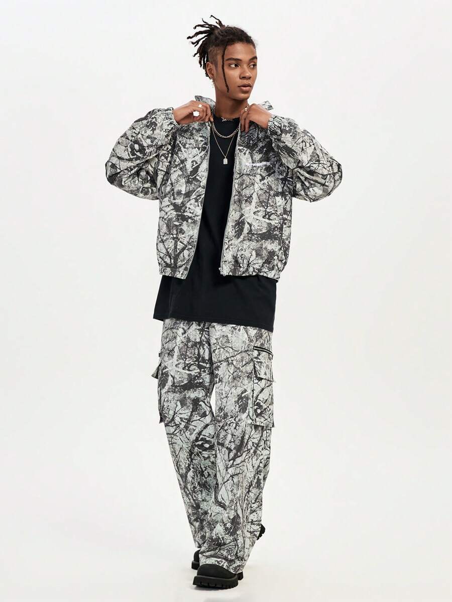 AXEPEAK Men's Digital Print Loose Fit Long Sleeve Jacket & Outerwear, Green Street Wear Graphic Rapper Lightweight Jacket, For Friends, Husband, Boyfriend Gifts, For Fall Winter