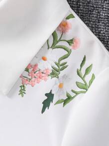 Áo sơ mi trắng cho bé gái, giản dị & đa năng, mùa xuân/thu, thiết kế đính vải phía trước, không phai màu và chống nứt - trắng - Xem 7