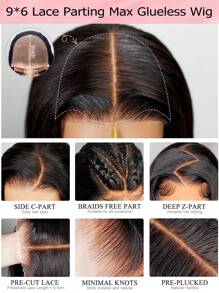 9X6 弹性闭合 预漂白 预拔 预切蕾丝 融化蕾丝 9x6 无胶闭合假发 长而柔顺的直发 100% 真人头发 9AM HAIR - S1 - 查看 8