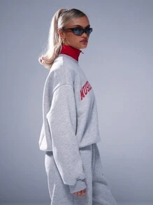 Musera Sport Letter Graphic High Neck Sport Sweatshirt ,Padel, Tennis, Pickleball Casual - Light Grey - View 2