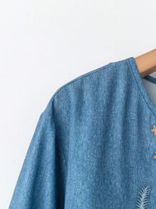 Rusticease Plus Size Women's Denim Effect Floral Print V-Neck Long Sleeve Shirt, Winter