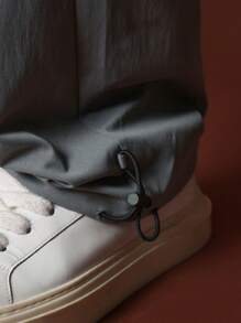 SUMWON Straight Fit Nylon Pant With Embroidery & Leg Stopper Cords - Dark Grey - View 6