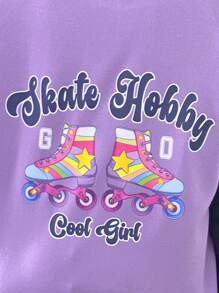 2pcs/Set Little Girls Solid Color Patchwork Long Sleeve Letter Print Graphic Hoodie And Pants Casual Outfit