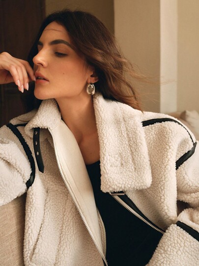 Anewsta Chaqueta corta holgada con parche grueso de felpa extra grande