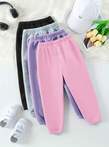 SHEIN Playful Pals 4 件套女婴休闲简约纯色舒适裤子 - 彩色 - 查看 2