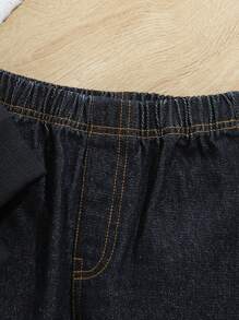 SHEIN 2 件装年轻男孩撞色夹克/外套和牛仔裤时尚套装