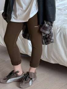 DAZY Tween Girl Letter Print Leggings, For Fall Tights - Brown - View 5