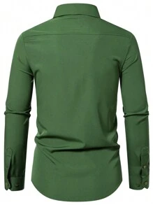 Manfinity Mode 男士纯色长袖衬衫，休闲商务装，秋季 - 綠色 - 查看 2
