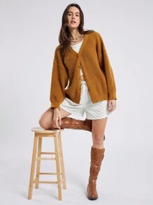 SHEIN EZwear Shorts femininos xadrez casual com cordão na cintura - Branco - Ver 4