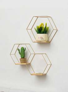 1pc Nordic Ins Style Wall-Mounted Hexagon Storage Shelf For Living Room, Study Room. Creative Metal Wall Decoration For Books And Small Items Valentine's Day, Valentines Wedding, Birthday,Room Decor,Room Decor,Home Decor,Bedroom Decor,Wedding Decor,House Decor,Home Decor Items,Room Decoration Stuff,Room Decor Bedroom,Easter,Storage,Organization And Storage,Bathroom Decor,Bathroom Organizer,Wall Art - Gold - View 4