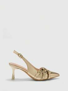 CUCCOO BIZCHIC Sepatu Hak Tinggi Wanita Chic dengan Gesper Samping, Ujung Lancip Seksi, Bagian Belakang Berongga, Cocok untuk Hari Valentine, Musim Semi, dan Natal. - Emas - View 2