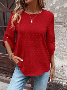 SHEIN LUNE New Fashion Asymmetrical Cuffs Women Shirt For Casual, Commuting, Party, Christmas, Holiday, New Year, Suitable For Autumn, Winter And Spring For New Year Clothes