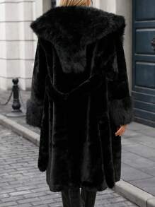 SHEIN LUNE Fashionable High-End Fluffy Coat - Black - View 2