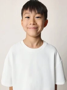 SUMWON Youth Oversized T-Shirt Essential Short Sleeve Crew Neck Casual Minimalist Basic Regular Length School Everyday Spring Summer - White - View 3