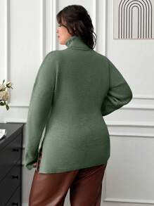 EURMUSE Plus Turtle-Neck Tie-Up Detailed Sweater With Rib Knit Detailed - Mint Green - View 2