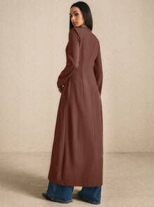 Poéselle 1 pieza Abrigo largo sencillo de mujer de manga larga de un solo color con botones al frente y bolsillo