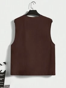 Manfinity VCAY Áo khoác vest nam có túi nắp không có áo phông - Cà phê nâu - Xem 2