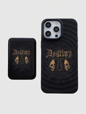 Goth 2pcs/Set Body Cross Skeleton Print Magnetic Detachable Magsafe Phone Case, Wireless Charging Phone Case, Magnetic Phone Case With Cross Skeleton Card Holder, Compatible With Iphone