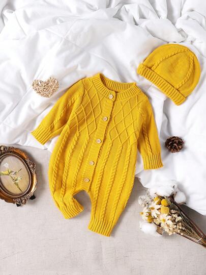 SHEIN Vintaside Kids Mono de manga larga de punto elegante y adorable, versatil para bebé niño, mono para llevar puesto en otoño/invierno