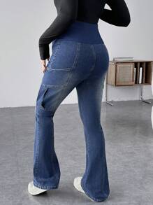 SHEIN Maternity Blue Casual Skinny Flared Jeans - Blue - View 4