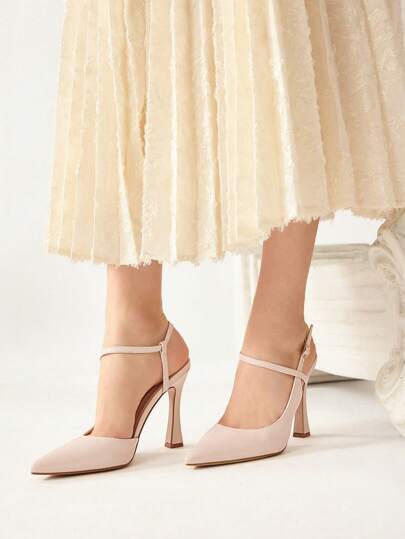 CUCCOO CHICEST Fashionable Apricot Color Ankle Strap Pointed Toe Stilettos, Suitable For Commuting, Dating, Party, Formal Events Spring Shoes Spring Break Easter Prom Heels