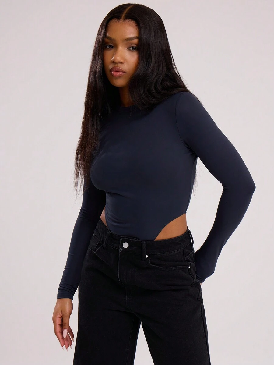 MUSERA ESSENTIALS Buttery Soft Long Sleeve Bodysuit Casual Spring Summer Vacation - Black - View 1