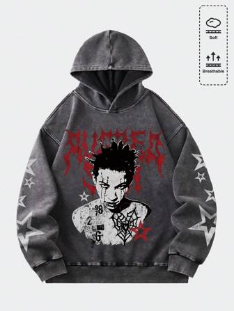 Street Life sweat-shirt à capuche décontracté à manches longues avec imprimé de lettres et de chiffres vintage pour homme