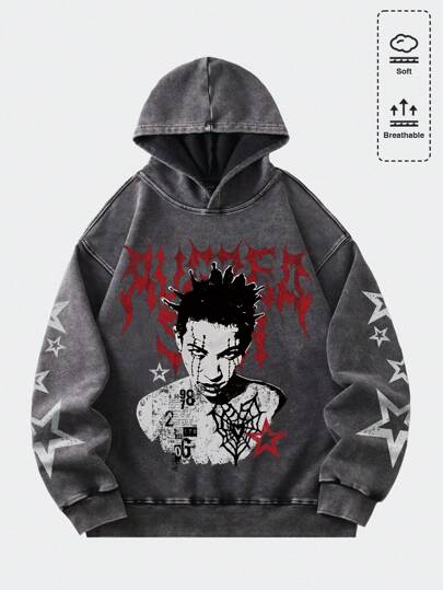 Street Life Herren Vintage Buchstaben- & Ziffern-Muster Langarm Lässig Hoodie