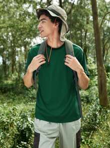 In My Nature 男士宽松字母印花圆领短袖户外 T 恤 - 墨綠色 - 查看 3