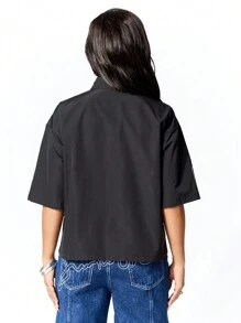 SUMWON WOMEN Punk Boxy Zip Through Graphic Shirt
