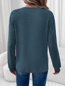 SHEIN LUNE Round Neck Fleece Sweater, Warm & Comfortable Basic Model Long Sleeve T-Shirt For Women, Autumn/Winter