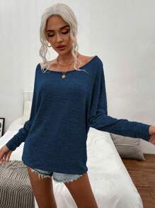 SHEIN LUNE 1 pieza Blusa de mujer de manga larga con hombro oblicuo, casual para uso diario