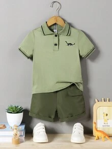 Souflis Souflis 2pcs Young Boy Summer Outfit Set 2024 New Fashion Clothes Short Sleeve Suit Stylish Clothing Summer Summer Holiday